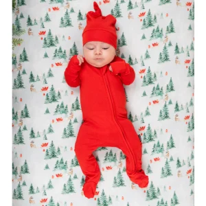 Pyjama Bambou Avec Pieds Santa Red