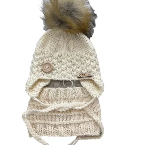 Tuque Avec Cache-Oreilles & Cache-Cou Crème (0-3 Mois)