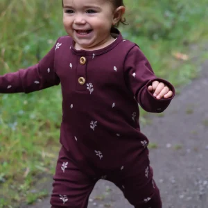 Onesie Évolutif Prune Motif Fleurs