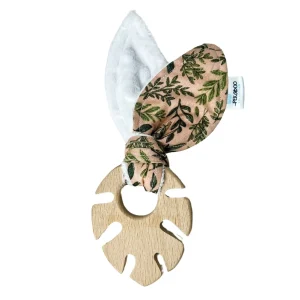 Anneau De Dentition Bois Oreille De Lapin Feuillage Rose