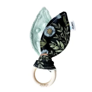 Anneau De Dentition Bois Oreille De Lapin Fleuri Noir (Endos Vert)