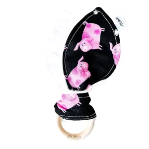 Anneau De Dentition Bois Oreille De Lapin Petits Cochons Roses