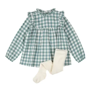 Ensemble Robe En Sergé Brossé Vichy Sarcelle