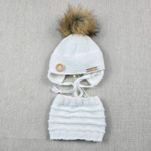 Tuque Avec Cache-Oreilles & Cache-Cou Blanc (0-3 Mois)