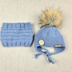 Tuque Avec Cache-Oreilles Et Cache-Cou Bleu (0-3 Mois)