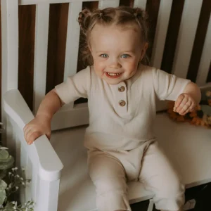 Onesie Court Crème Pastel En Bambou Côtelé