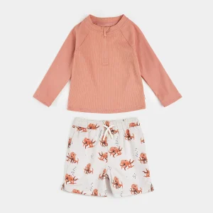 Ensemble De Bain Côtelée Corail À Imprimés Pieuvres (2mcx.)